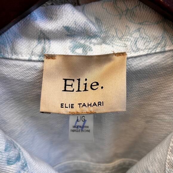 Elie Tahari Toile Printed Raw Hem Denim Jacket White Size L - Picture 3 of 6